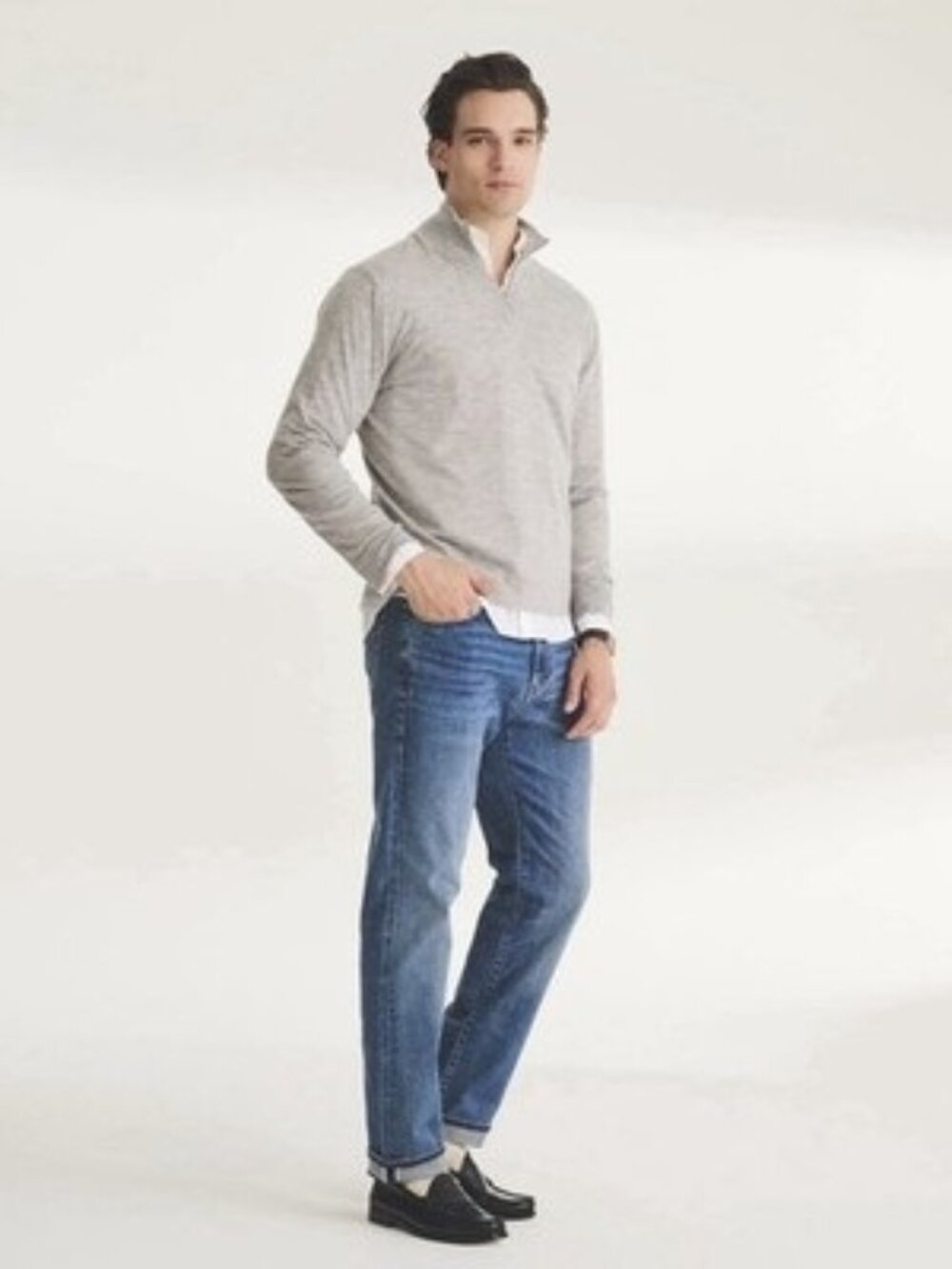 NAADAM Mens Super Fine Cashmere Quarter Zip Sweater in Cement-XL Lightweight